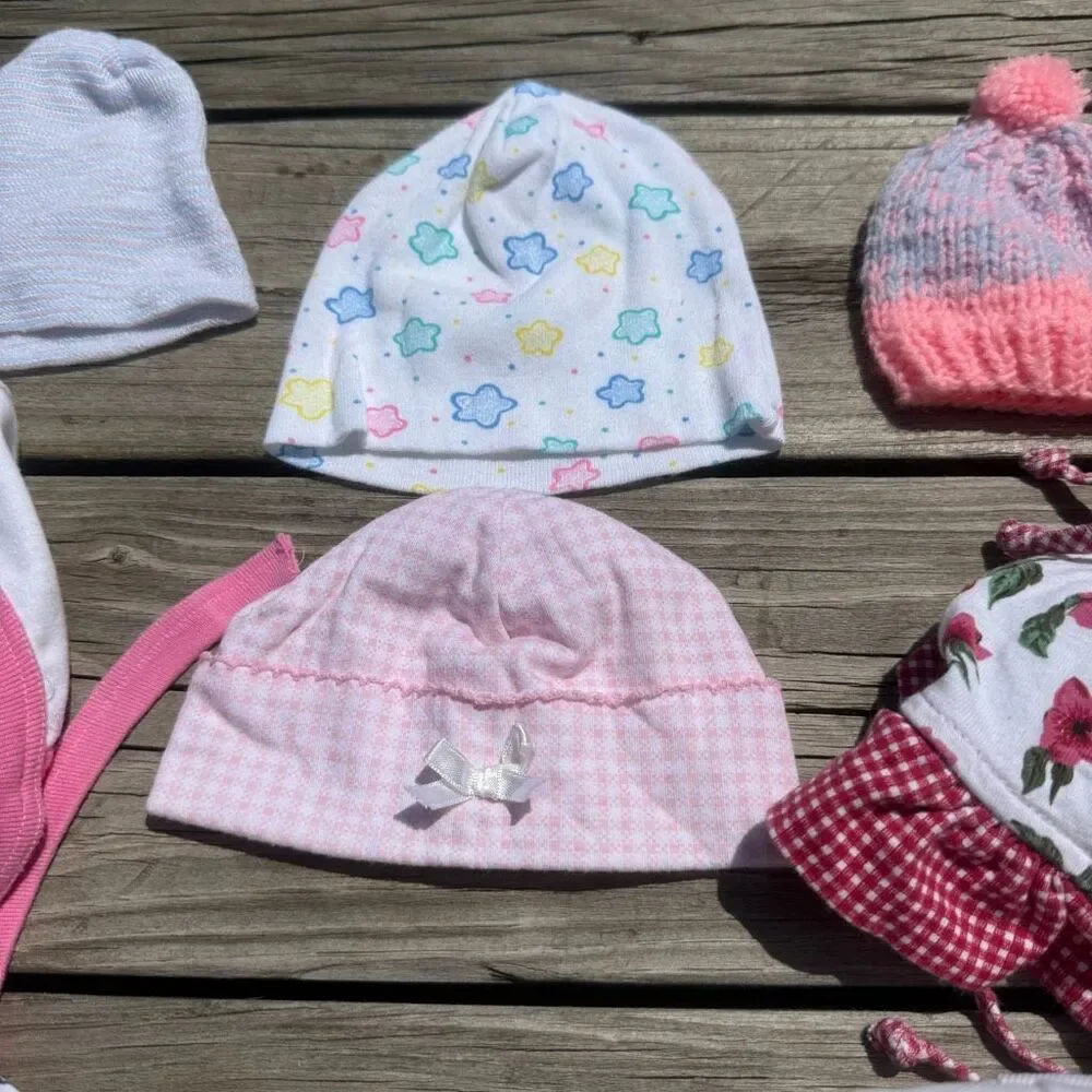 Vintage Baby Hat Bundle 8 Piece Newborn 0-6 Months Mixed Caps Bonnets